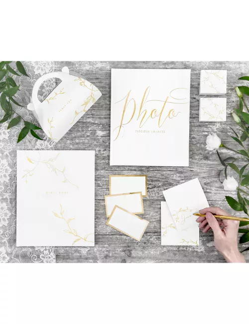Photo du produit 10 Marque-places blancs et or 9,5 x 5,5 cm