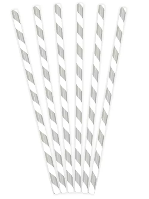 Photo du produit 10 Pailles en carton rayées argentées 19,5 cm
