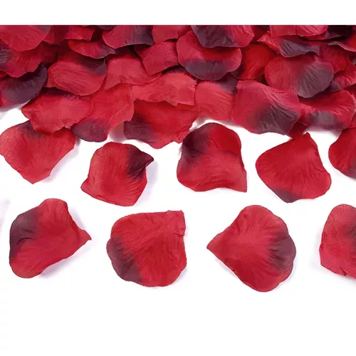 Photo du produit 100 Pétales de rose en tissu rouge sombre 5 x 5 cm