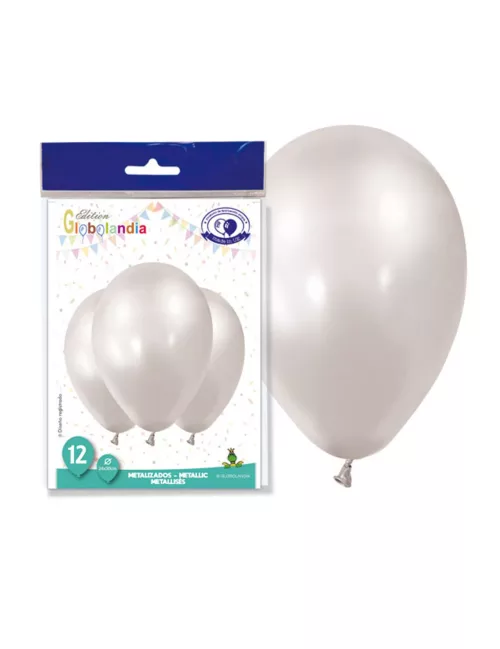 Photo du produit 12 Ballons métallisés blanc perles 28 cm