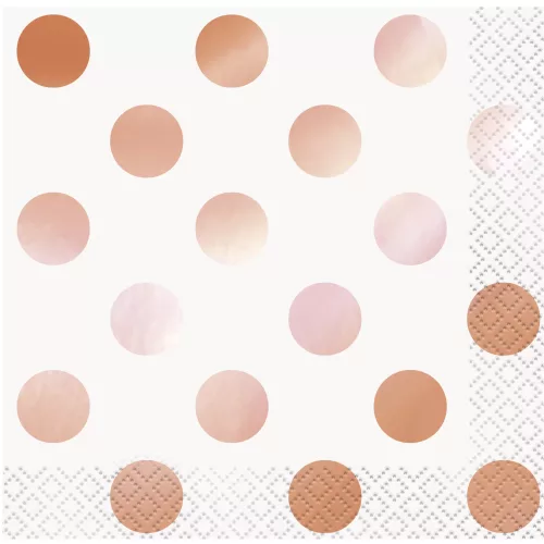 Photo du produit 16 Petites serviettes en papier à pois rose gold 25 x 25 cm