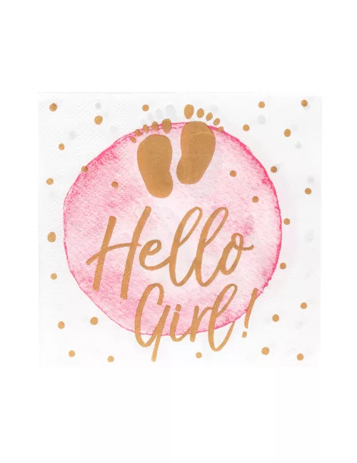 Photo du produit 20 Serviettes en papier Hello Girl rose et or 21 x 21 cm