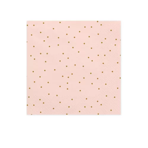 Photo du produit 20 Serviettes en papier roses pâles à pois dorés 33 x 33 cm