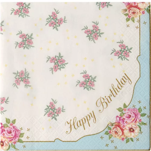 Photo du produit 20 Serviettes en papier Happy Bithday Thé entre copines 33 x 33 cm