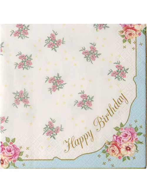 Photo du produit 20 Serviettes en papier Happy Bithday Thé entre copines 33 x 33 cm