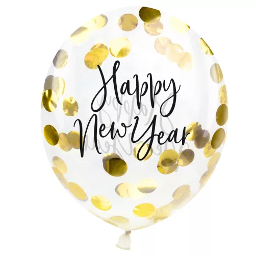 Photo du produit 3 Ballons latex confettis dorés Happy New Year 27 cm