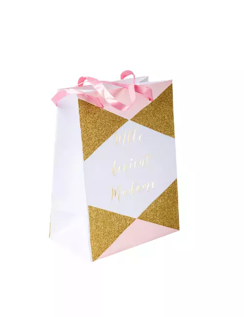 Photo du produit 4 Sacs en carton Mlle devient madame rose et doré 15 x 20 cm