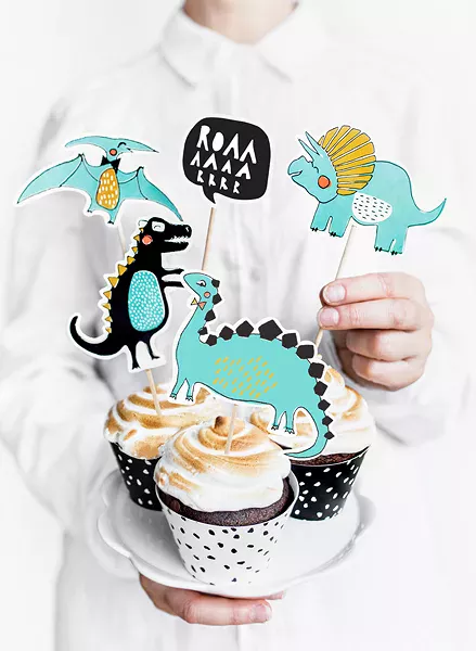 Photo du produit 5 Cake toppers en carton dinosaures bleus 10,5 - 20 cm