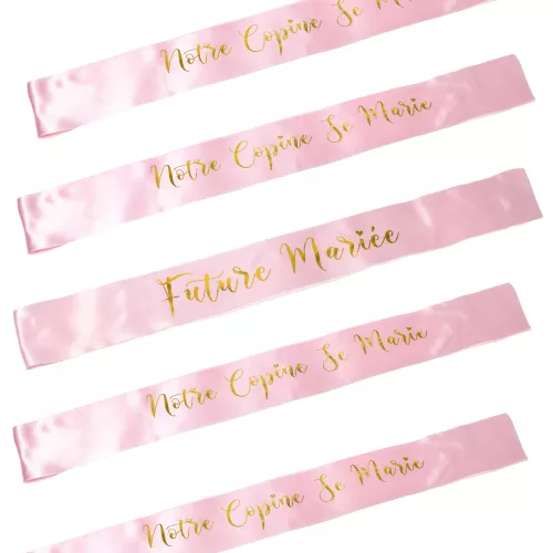 Photo du produit 5 Echarpes en satin EVJF rose floqué or 77 cm