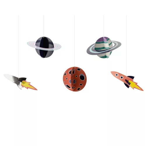 Photo du produit 5 Suspensions en carton space adventure 17 x 10 - 19 x 7 cm