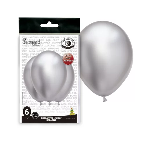 Photo du produit 6 Ballons en latex argentés satinés 31 x 39 cm