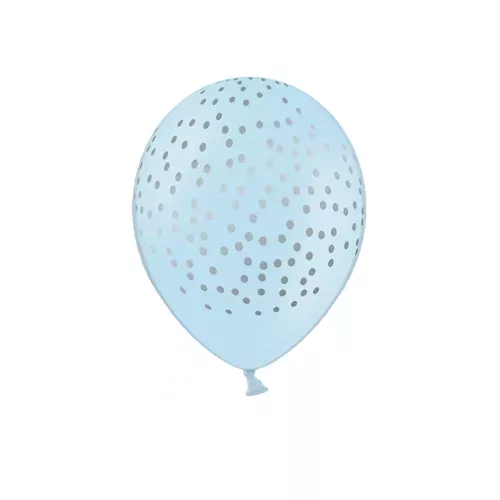 Photo du produit 6 Ballons en latex bleu ciel pois argentés 30 cm