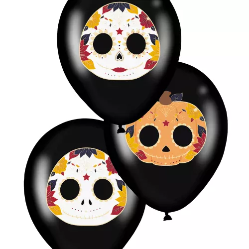 Photo du produit 6 Ballons en latex dia de los muertos noirs 28 cm