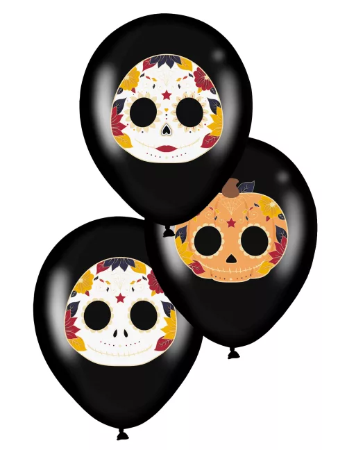 Photo du produit 6 Ballons en latex dia de los muertos noirs 28 cm