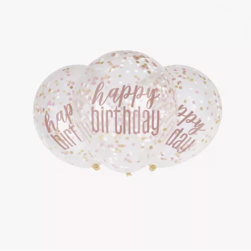 Photo du produit 6 Ballons en latex transparents happy birthday à confettis roses 30 cm