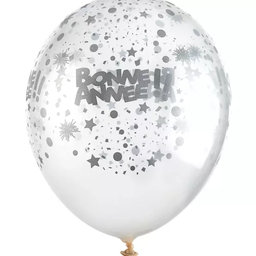 Photo du produit 6 Ballons en latex transparents Bonne année argent 30 cm