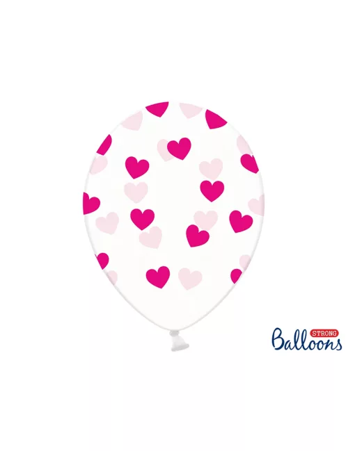 Photo du produit 6 Ballons en latex transparents coeurs roses 30 cm