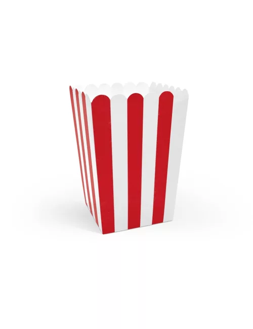 Photo du produit 6 Boîtes à popcorn en carton rouges et blanches 7 x 12,5 cm