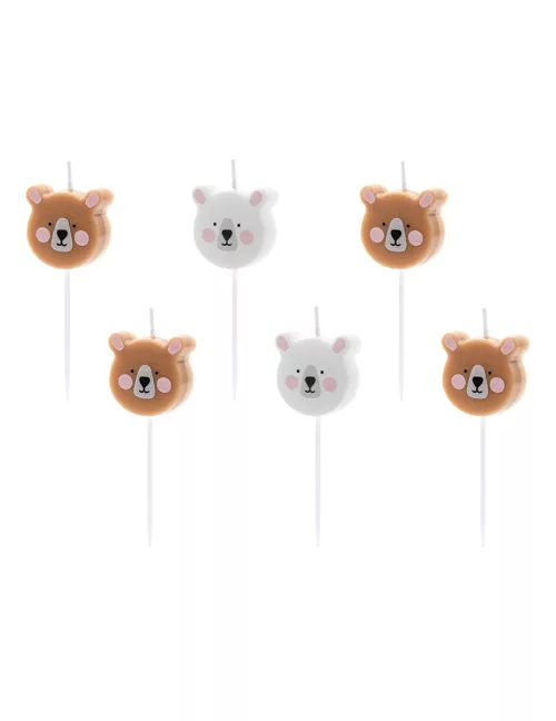 Photo du produit 6 Bougies d'anniversaire petits ours bruns et blancs 3 cm