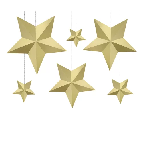 Photo du produit 6 Etoiles à suspendre 3D dorées Noël