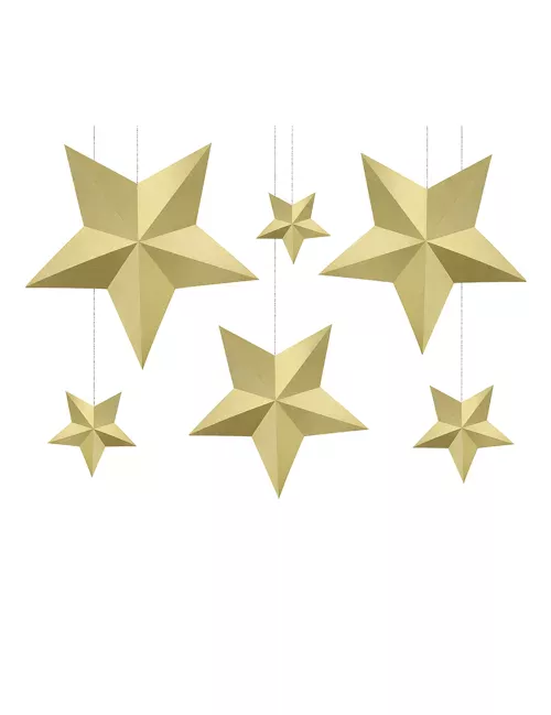 Photo du produit 6 Etoiles à suspendre 3D dorées Noël