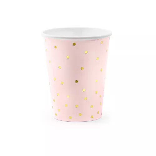 Photo du produit 6 Gobelets en carton rose pâle et pois dorés 260 ml