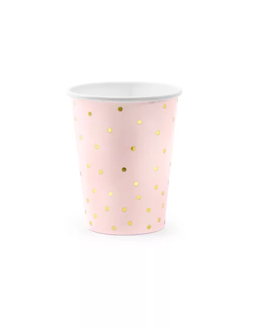 Photo du produit 6 Gobelets en carton rose pâle et pois dorés 260 ml