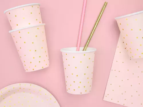 Photo du produit 6 Gobelets en carton rose pâle et pois dorés 260 ml