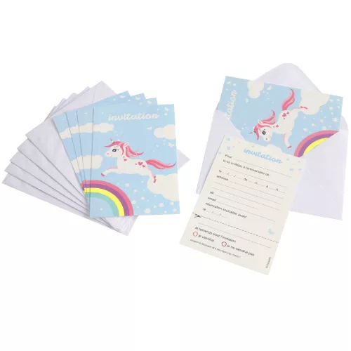 Photo du produit 6 Cartons d'invitation avec enveloppes licorne magique bleue