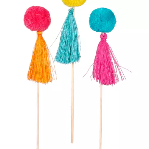 Photo du produit 6 Pics en bois pompons colorés 16 cm