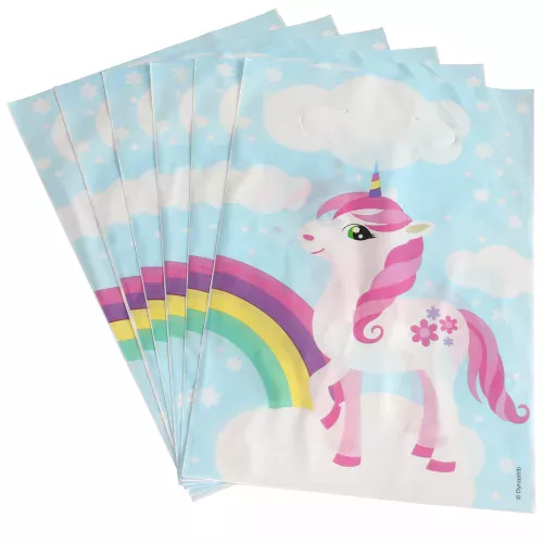 Photo du produit 6 Sacs à bonbons en plastique licorne magique bleus