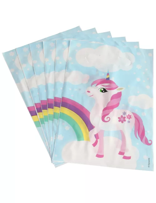 Photo du produit 6 Sacs à bonbons en plastique licorne magique bleus