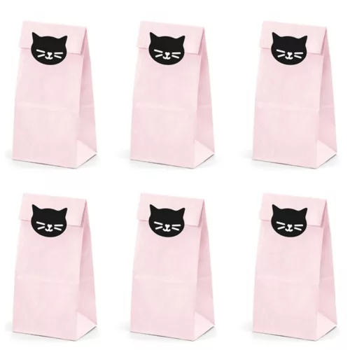 Photo du produit 6 Sacs cadeaux en papier chaton roses 8 x 18 x 6 cm