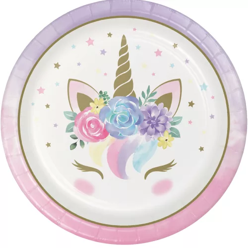Photo du produit 8 Assiettes en carton licorne féerique blanches 23 cm