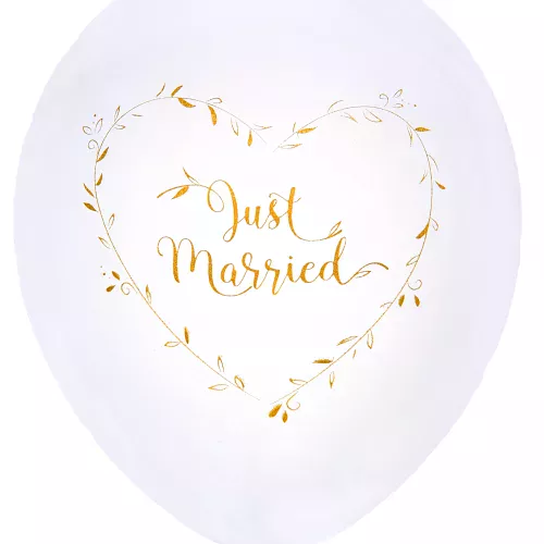 Photo du produit 8 Ballons en latex Just Married blancs et dorés 23 cm