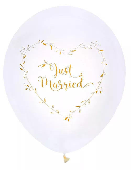 Photo du produit 8 Ballons en latex Just Married blancs et dorés 23 cm