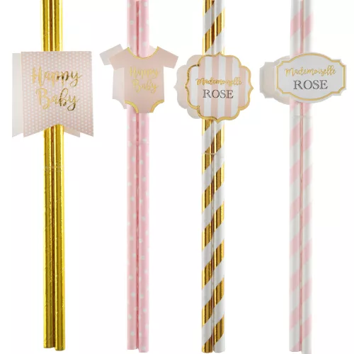 Photo du produit 8 Pailles en carton Baby shower roses 19 cm