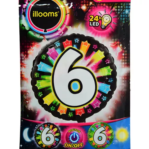 Photo du produit Ballon aluminium chiffre 6 multicolore LED Illooms® 50 cm