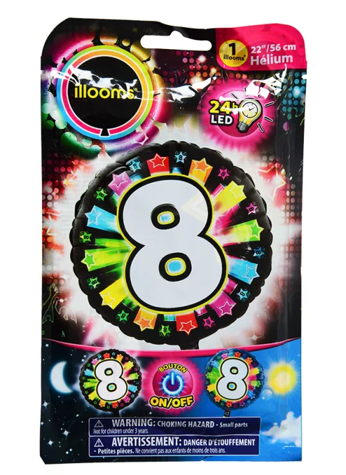 Photo du produit Ballon aluminium chiffre 8 multicolore LED Illooms® 50 cm