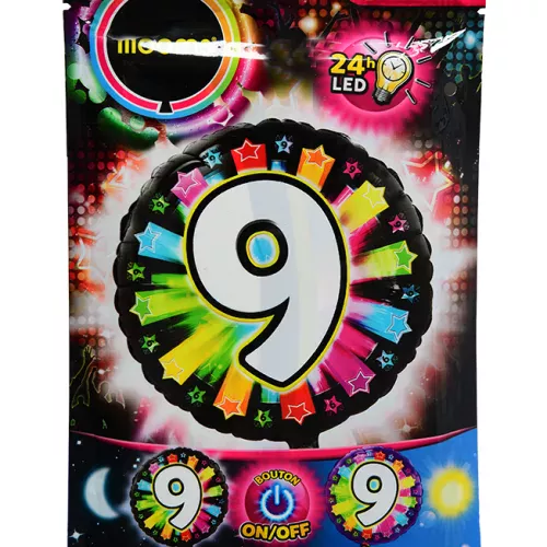 Photo du produit Ballon aluminium chiffre 9 multicolore LED Illooms® 50 cm