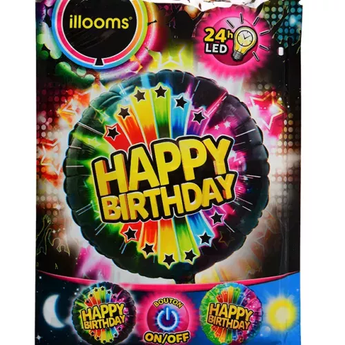 Photo du produit Ballon aluminium Happy Birthday LED Illooms® 50 cm
