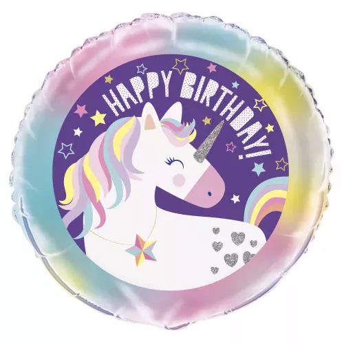 Photo du produit Ballon aluminium happy birthday licorne 45 cm