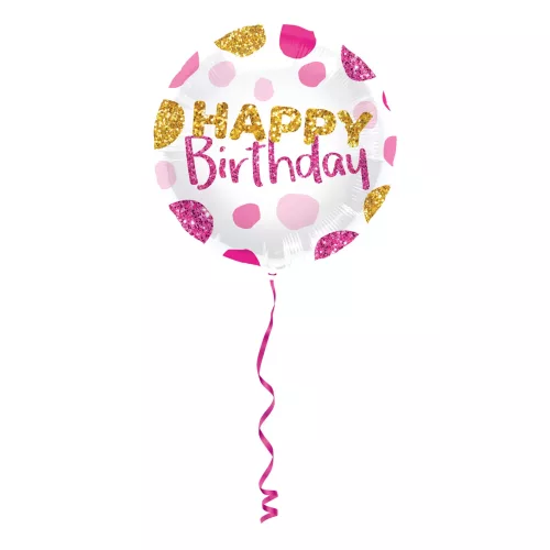 Photo du produit Ballon aluminium happy birthday rose et doré 45cm