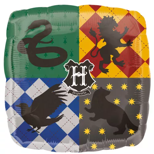 Photo du produit Ballon en aluminium carré blasons maisons Poudlard Harry Potter 43 x 43 cm