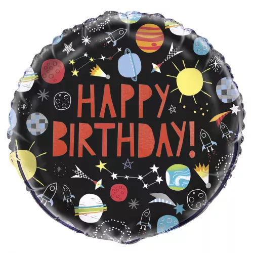 Photo du produit Ballon en aluminium happy birthday univers noir 45 cm