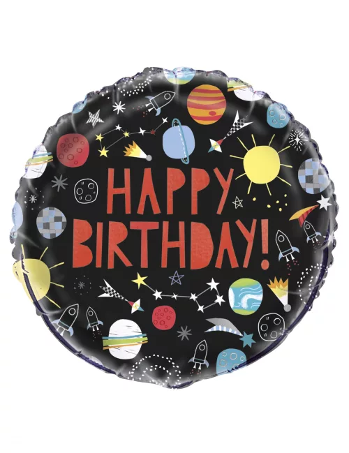 Photo du produit Ballon en aluminium happy birthday univers noir 45 cm