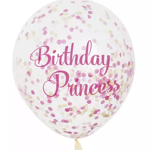 Photo du produit Ballon latex Birthday Princess confettis rose et doré