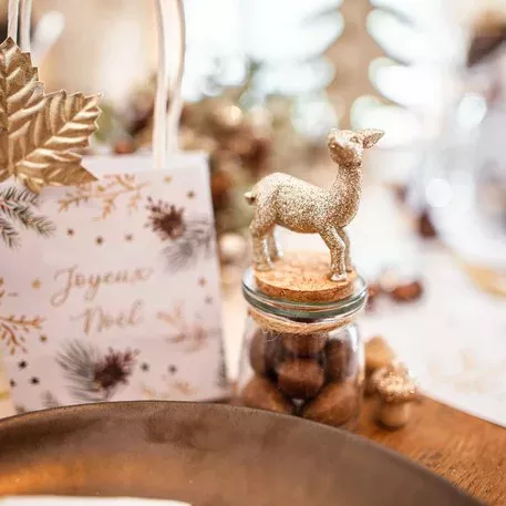 Photo du produit Bocal en verre avec bouchon liège et faon à paillettes 13 cm