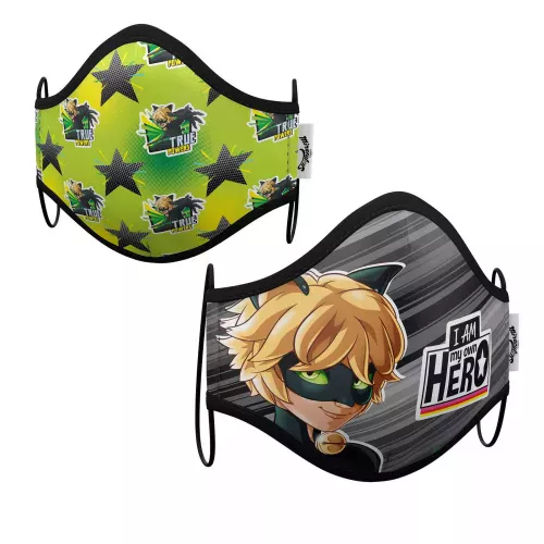 Photo du produit Boîte de 2 masques de protection enfant réutilisables Chat Noir