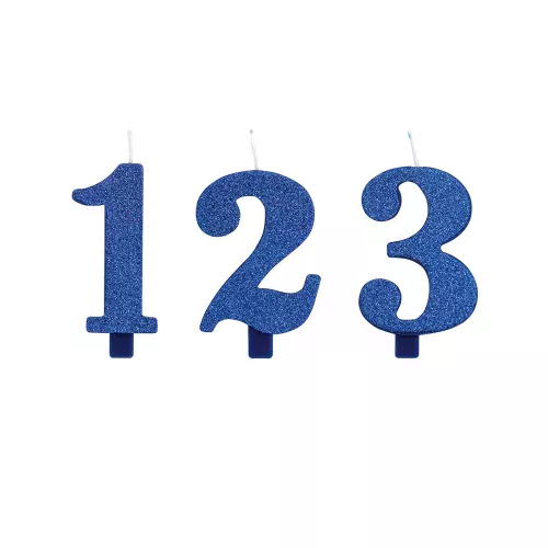 Photo du produit Bougie anniversaire chiffre bleue pailletée 9,5 cm